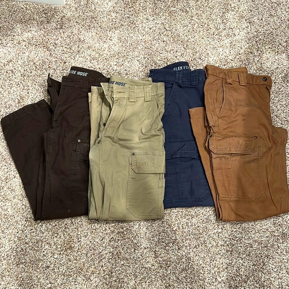 3 pairs of flex fire hose and 1 pair of regular fire hose work pants